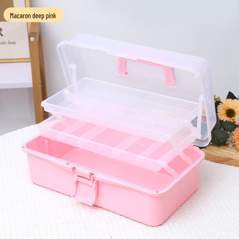 Durchsichtige Kunststoff-Dreischicht-Faltaufbewahrungsbox für Kunst, Nägel, Eisenwaren, Make-up und Schreibwaren