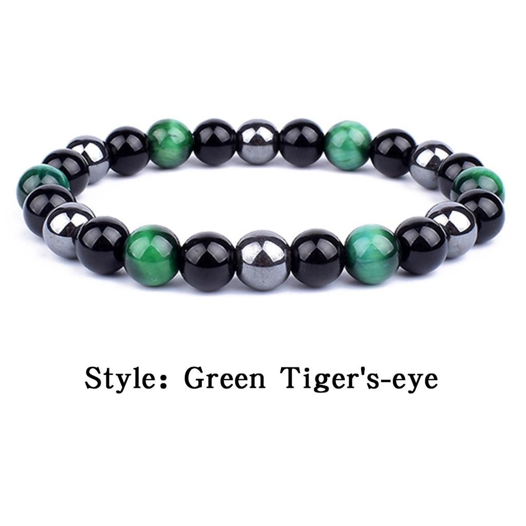 Trendy Tiger Eye Black Onyx Beaded Natural Stone Stretch Elastic Unisex Bracelet