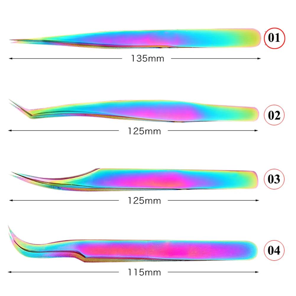 1PC Rainbow Eyelashes Tweezers Anti-static Eyelash Extension Tweezer Fan Lash Eyebrow Tweezers Curved Straight Excellent Closure