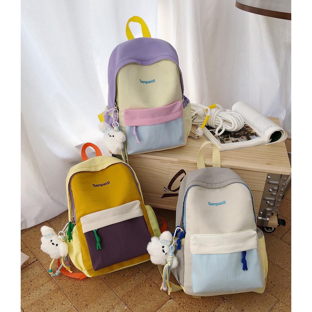 Schoolbag Backpack Women's Light Outdoor Travel Small Backpack Waterproof Mountaineering Contrast Color Leisure College Student Junior High School