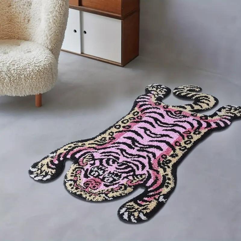 Tiger Pattern Faux Cashmere Rug With Animal Print For Living Room Decor
