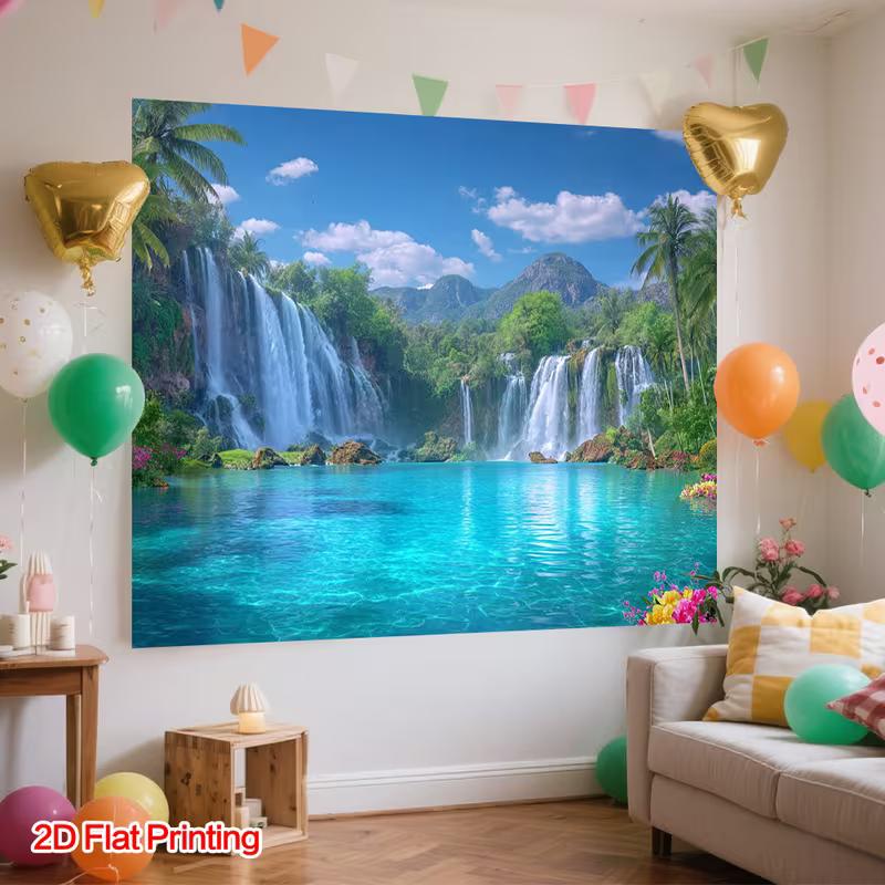 2D Jungle Waterfall Paradise Backdrop for Photography Booth Party Festival Decoration