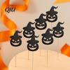 Halloween Party Supplies 8 Pcs Cupcake Toppers, Black Glitter Witch Hat Pumpkin Dark Decoration Picks for Supplies, Birthday Cake Dessert Table Decor