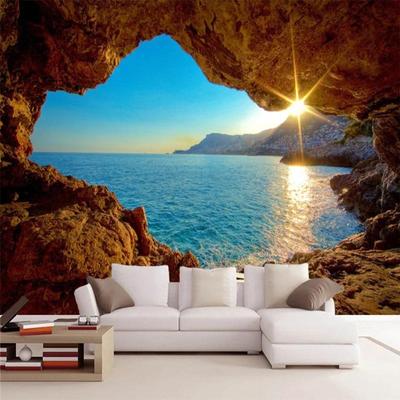 3d Tapet Stereo Havslandskap Mural Revgrotta Fresk Vardagsrum Sovrum Rymdexpansion Bakgrund Tapet