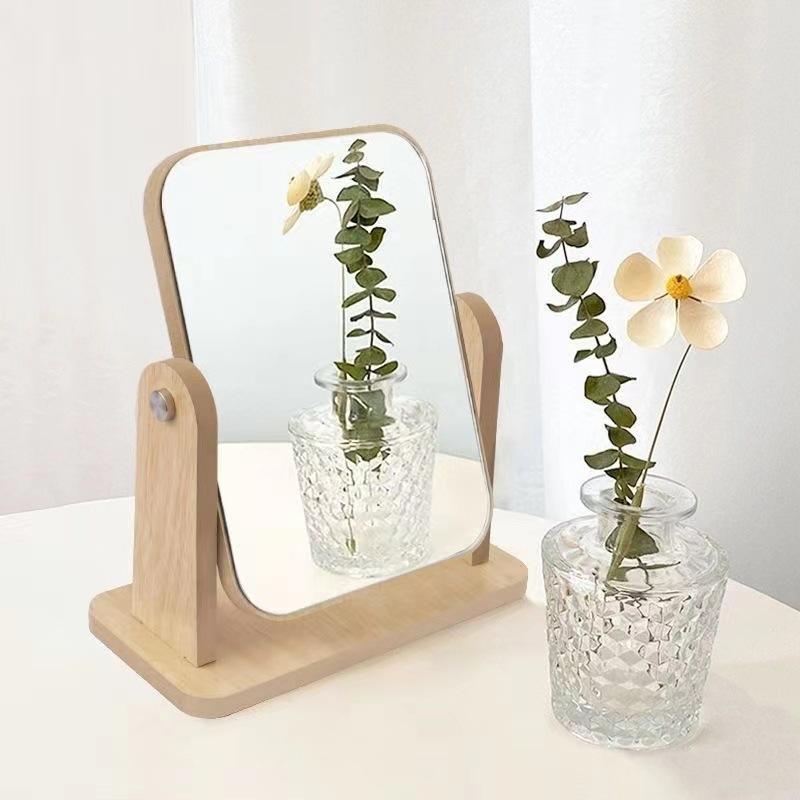 1Pc Wooden Vanity Mirror Clear Personal Use Stand Angle Adjustable Makeup Base Desktop