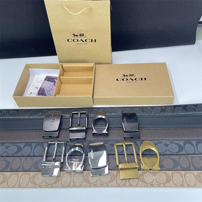 Men's Classic Double Buckle Leather Belt with C Buckle and Fabric Texture - Business Casual Trousers Accessory