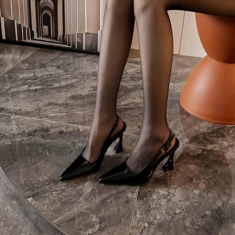 Pantofi cu toc înalt din piele lăcuită Houkong 2024 nou primăvară și vară spectacol podium gură joasă vârf pătrat exterior geantă cap pantofi simpli sexy femei