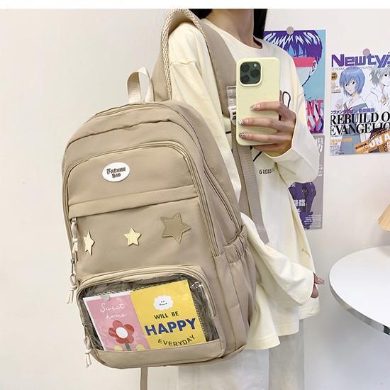 Schoolbag Japanese Ins Cute Soft Girl Travel Bag Transparent Bag Large Capacity College Style Girl Primary and Secondary School Student Backpack