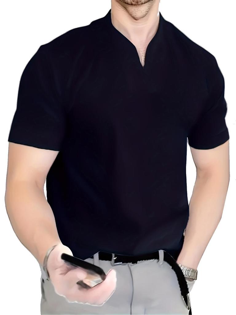 2023 Men's Summer Muscle Fit Elastic Cotton V-Neck T-Shirt - European Size