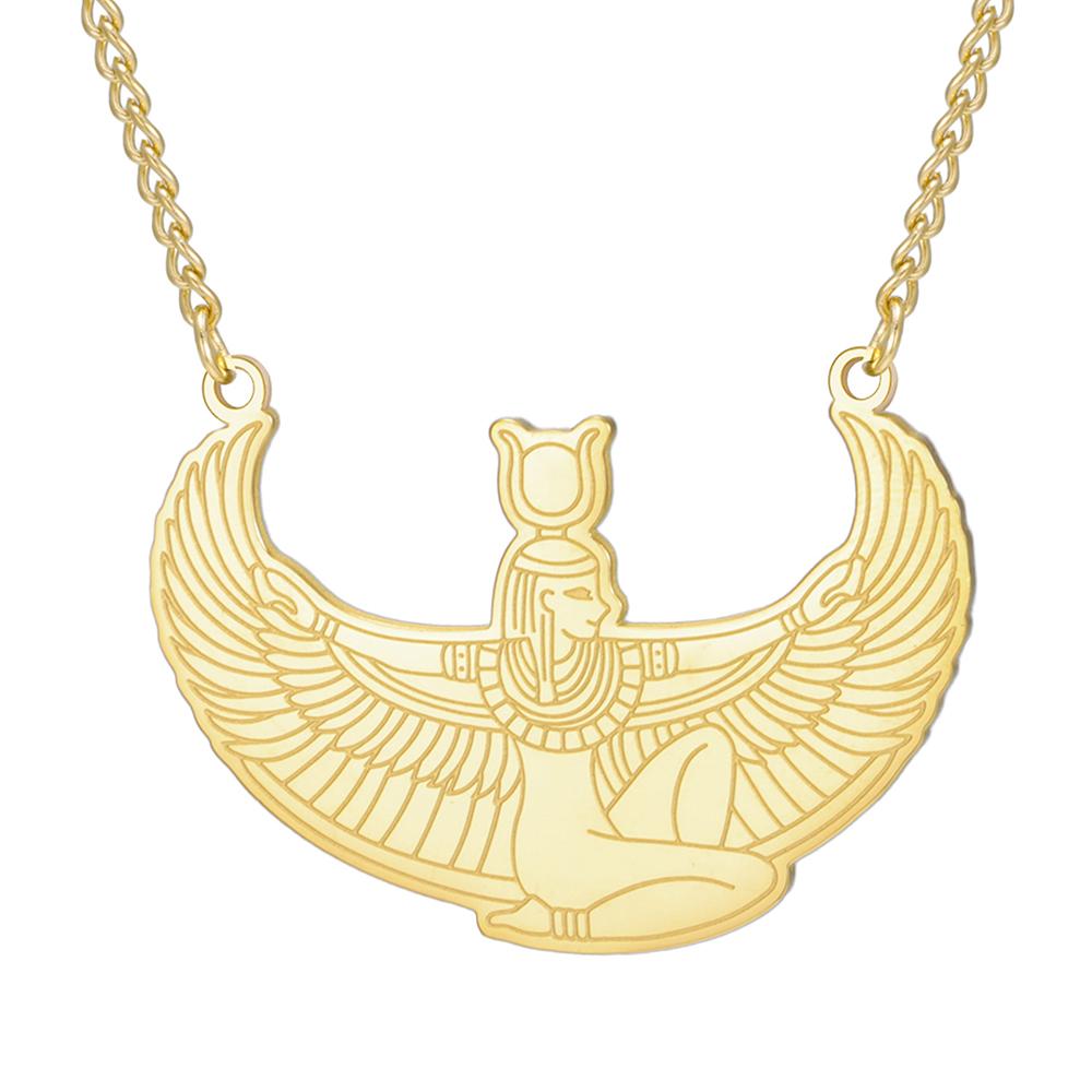 Egyptská Okřídlená Bohyně Hathor Přívěsek Náhrdelník Starověká Mytologie Ochranný Amulet Nerezová Ocel Dámské Šperky
