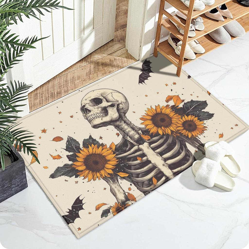 Pumpkin Maple Tree Autumn Fall Leaves Thanksgiving Carpet Mat Rug Washable Non-Slip Home Decor For Bathroom Kitchen Bedroom