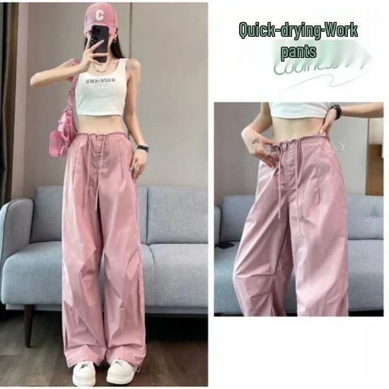 Women's Dopamine Paratrooper Jumpsuit: High-Waist, Loose-Fit, Wide-Leg Windbreaker Pants for Spring and Autumn