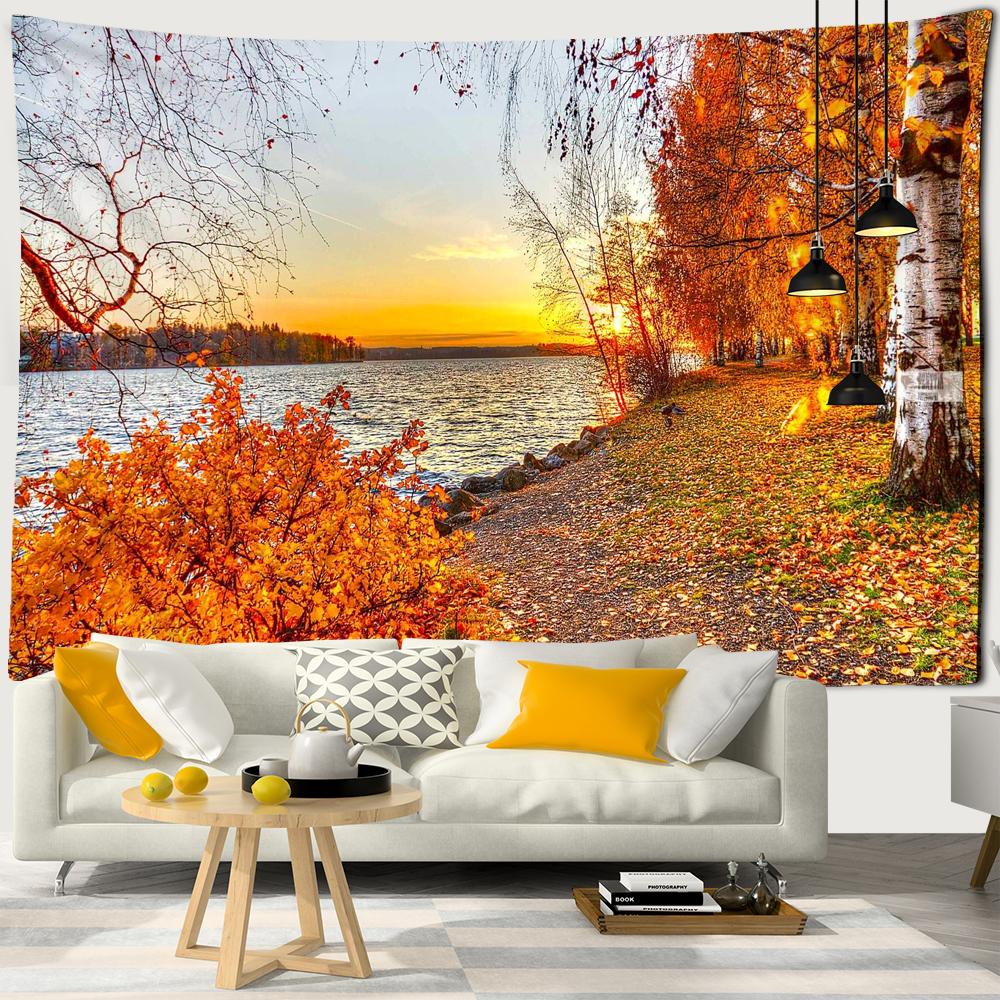 Beautifulautumn Nature Landscape Wall Tapestry Birch Liquidambar Tree Forest Cloth Tapestries Hippie Mandala