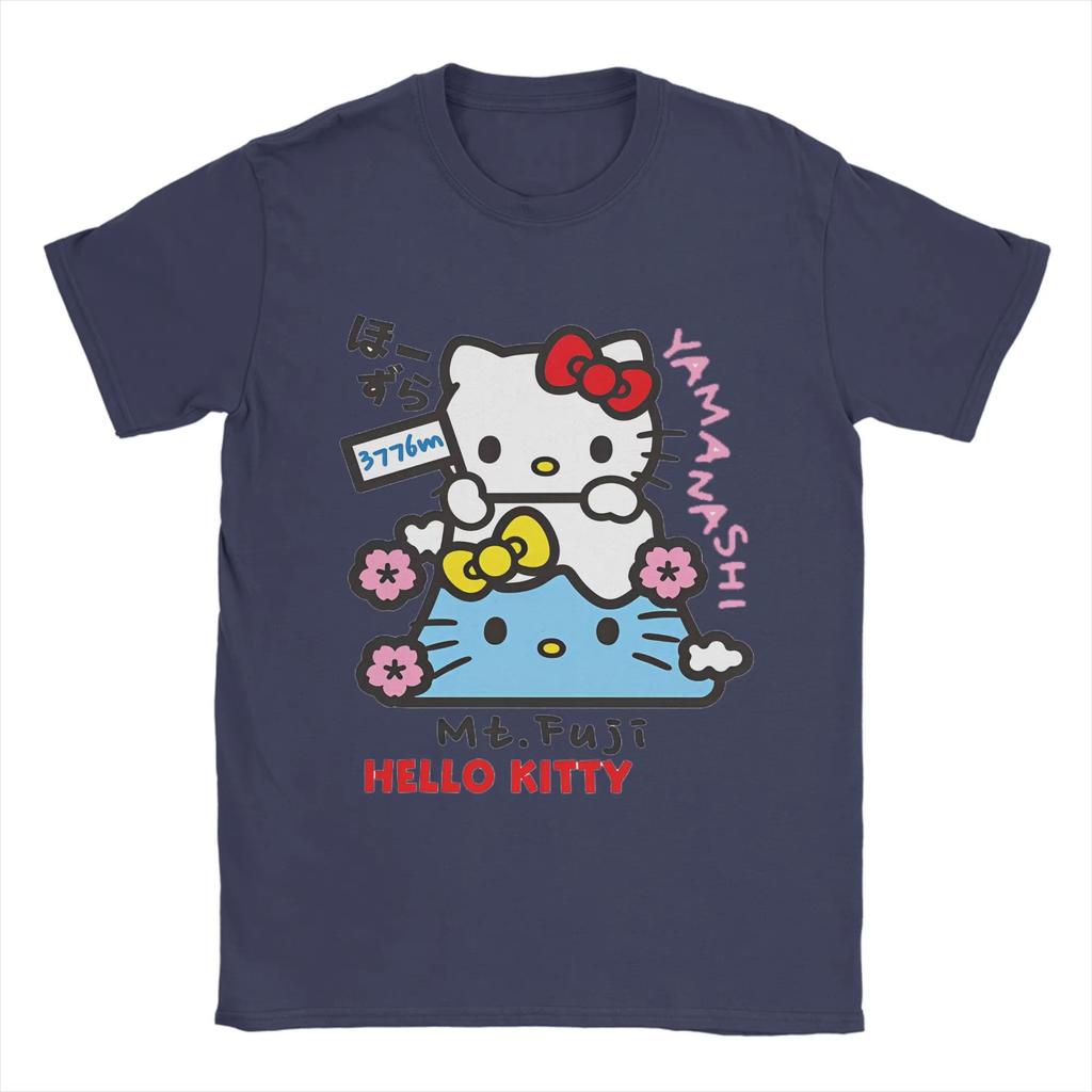 Summer  Hello Kitty Fuji Japanese Travel Theme  Cotton Printed Oversized Loose Tshirt Adult Children Parent Top