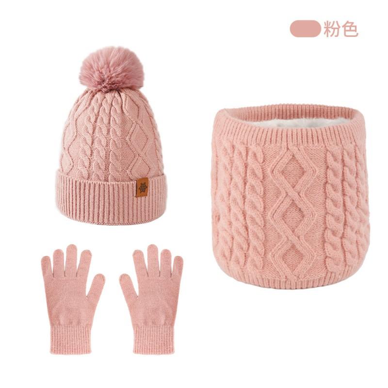 Womens Winter Knitted Hat Scarf Gloves Set Warm Fleece-Lined Beanie Outdoor Cycling Ear Protection