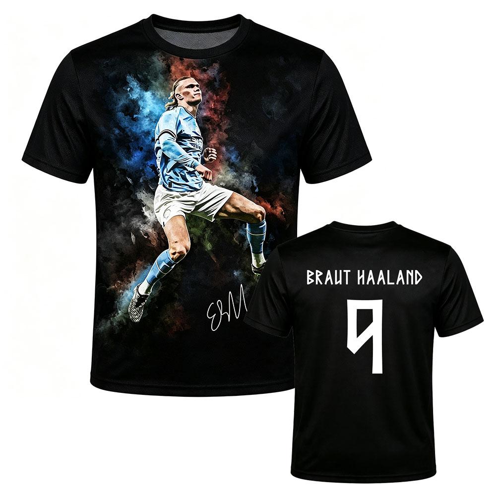Norwegen Nummer 9 HAALAND Trikot Fußball T-Shirt Unisex Streetwear Sommer Rundhals Locker Lässiges T-Shirt Mode Design Grafik Merch S