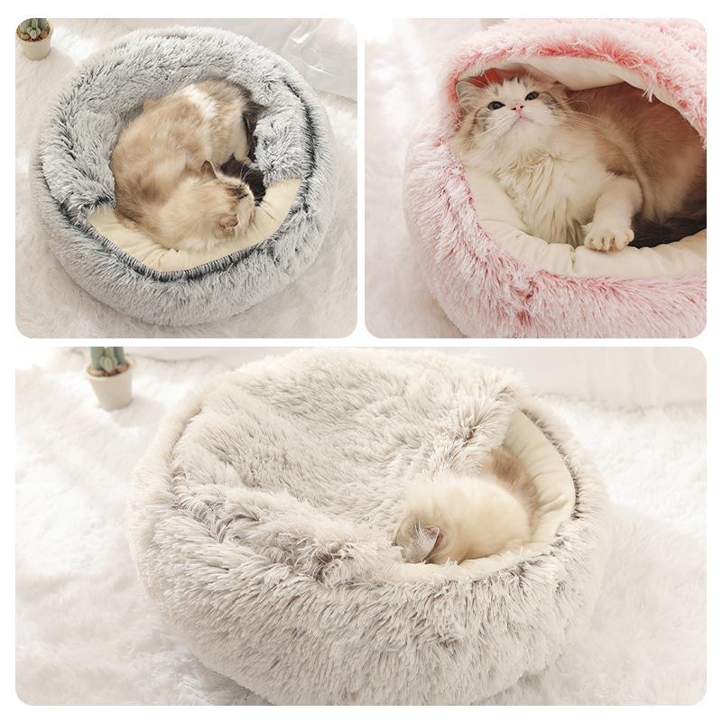 Cat Bed Pet Mattress Warm Soft Plush Pet Bed with Cover Round  Cat Dog  Sleeping Nest Cave for Small Dogs Kitten