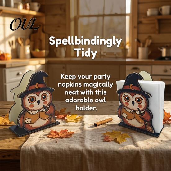 Ghost Napkin Stand Halloween Wood Holder, Pumpkin Black Cat Gnome Dispenser, Funny Holder Spooky Standing Tissue for Holiday Kitchen Dining Room Decor