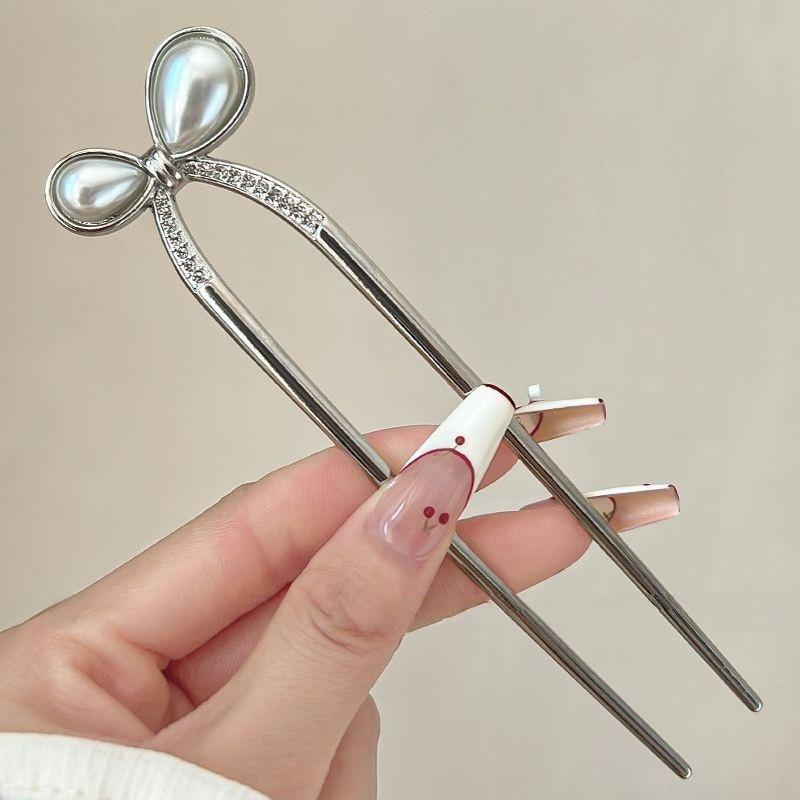 Simple U-Shaped Pearl Hair Fork Bun Bow Hairpins Metal Hair Sticks Hair Clips Barrettes Hair Accessories Women Headwear