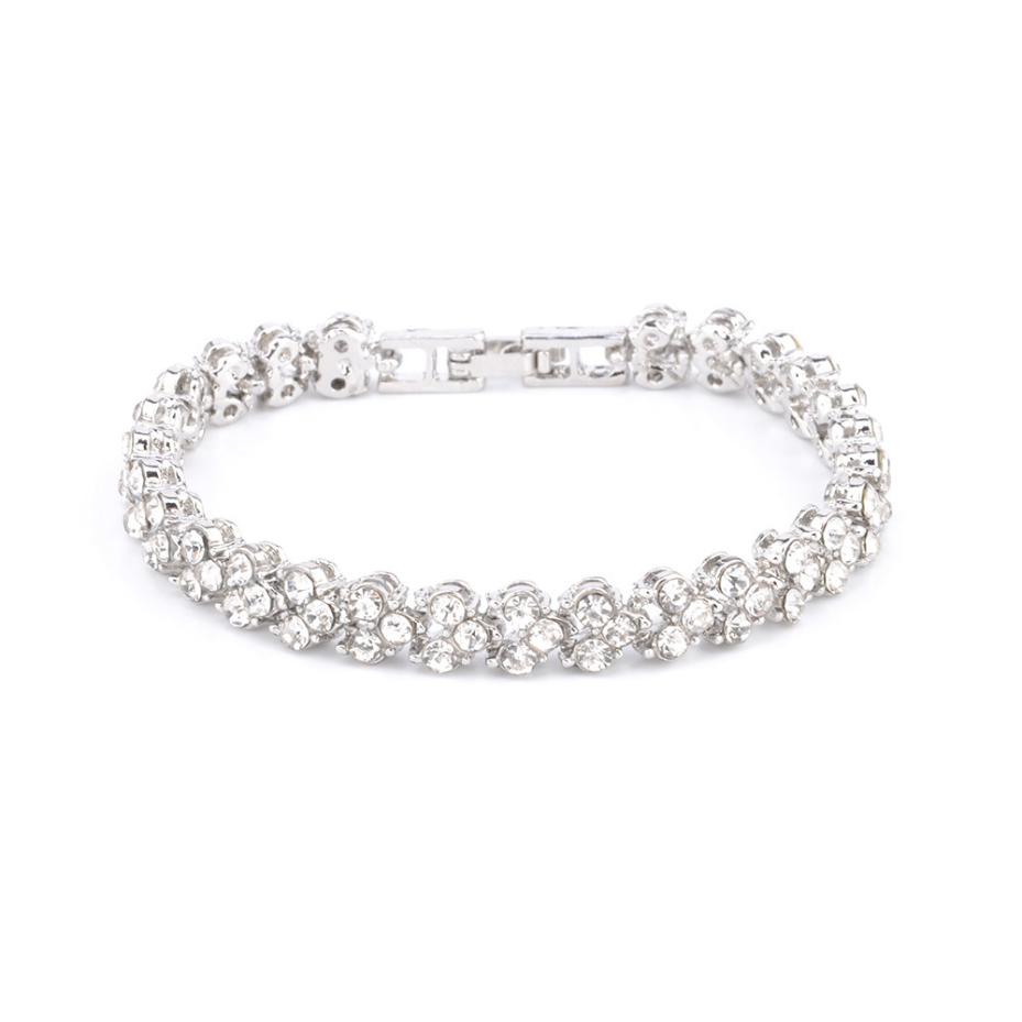 1 Pcs Luxury Roman Crystal Geometric Chain Bracelets For Women Trendy Goth Full Rhinestone Charm Bangles Wed Jewelry Accessories