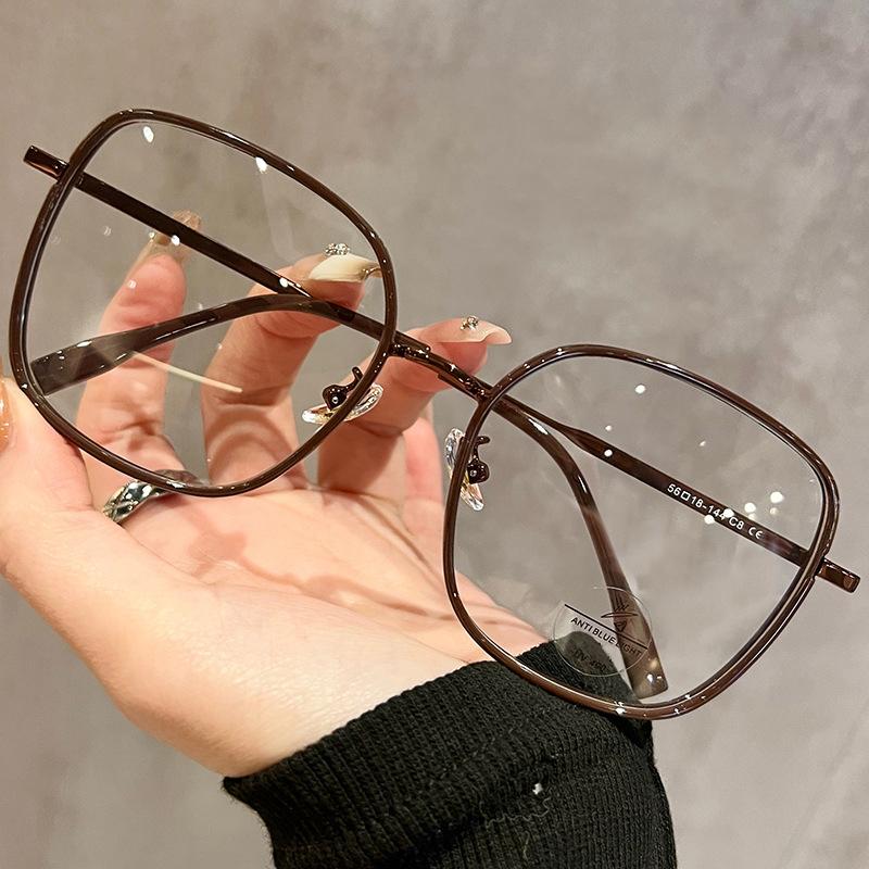 Retro Square Large-Frame Plain-Colored Anti-Blue-Light Glasses Myopia Glasses For Men And Women Mh9060