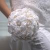 Lightweight Handheld Wedding Flowers Artificial Silk Rose Bridal Bouquet with Chiffon Ribbon, Toss for Ceremony, Vintage Style Floral Keepsake