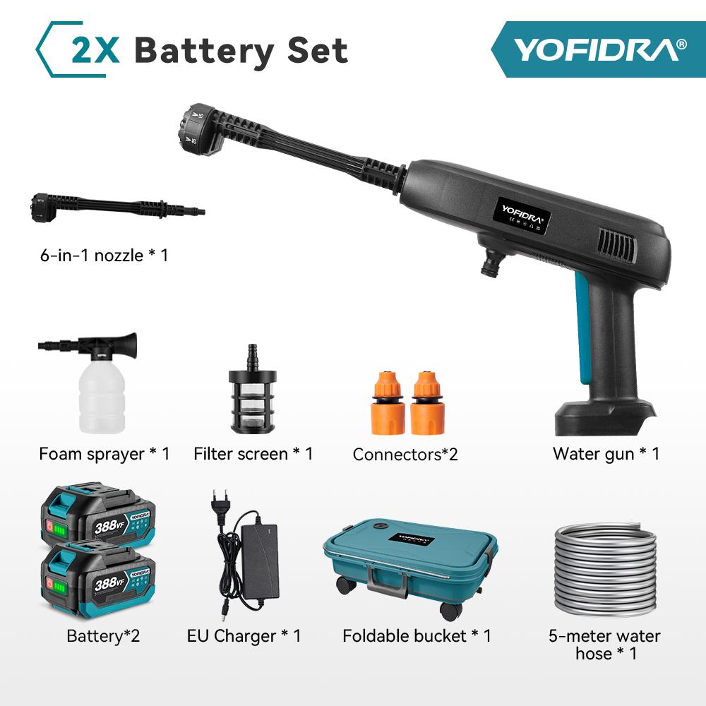 

YOFIDRA 6 В 1 Мойка высокого давления для автомобиля с резервуаром для воды Портативный инструмент для чистки Садовый распылитель Для аккумулятора Makita 18 В Штырьки 2 Battery Set B