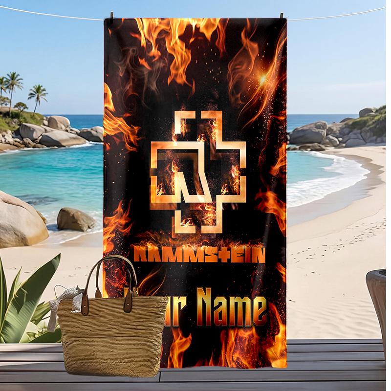 Rammstein Custom Beach Towel, Print Your Name Text Lightweight Absorbent Towel for Swimming Travel