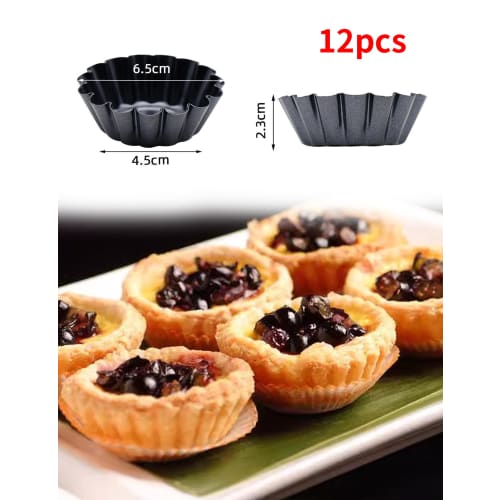aninako Mini Egg Tart Pans, Set of 12, Round Stainless Steel Non-Stick Reusable Mini Pie Pans with Liners, Baking Tools for Confectionery, Heat-Resist