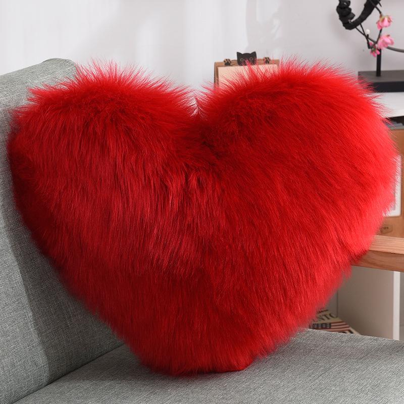 Heart-Shaped Plush Lumbar Pillow - Fluffy Faux Wool Backrest for Home, Sofa, or Office Chair