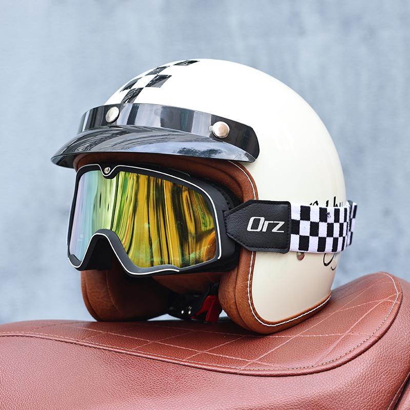 Orz-058C Retro Motorcycle Helmet, Men's and Women's Motorcycle Safety Helmet, Electric Car Four Seasons 3/4 Half Helmet