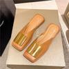 Fashion Women's Slippers Fashion Metal Buckle Mules for Women Flat Heels Square Toe Shallow Shoes Outdoor Slides Female Casual Sandals