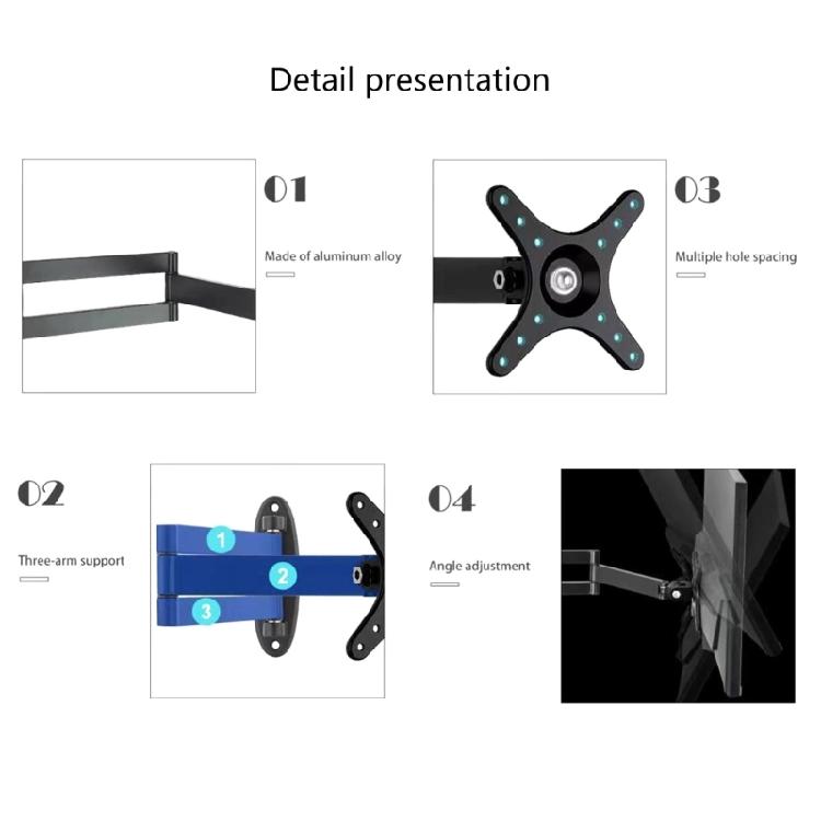 Rameno pro nástěnný držák obrazovky 360° rotace Úspora místa Pro obrazovky 10-27 palců, Plně nastavitelné s bezpečným kovovým držákem