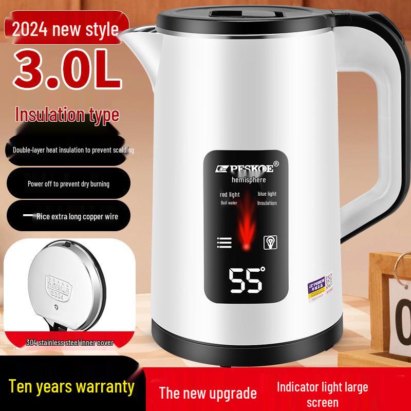 304 Stainless Steel Electric Kettle: Double-Layer, Anti-Scald, Quick Boil, Smart Insulation, Durable, Constant Temperature Control