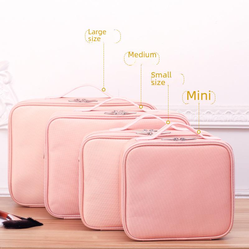 "Large Portable Pink Cosmetic Bag for Women - High-Capacity Makeup, Tattoo, and Nail Tool Storage"