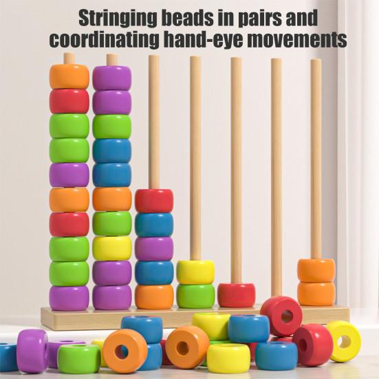 Beads Matching Stacking Toy Preschool Learning Color Recognition Rainbow Rings Game Boys Girls Educational Color Sorting Sequencing Toy