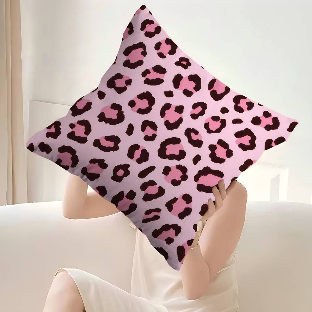 Anime Pink Leopard Pattern Pillow Cover Sofa Cushion Cover Home Room Decoration Children Gift