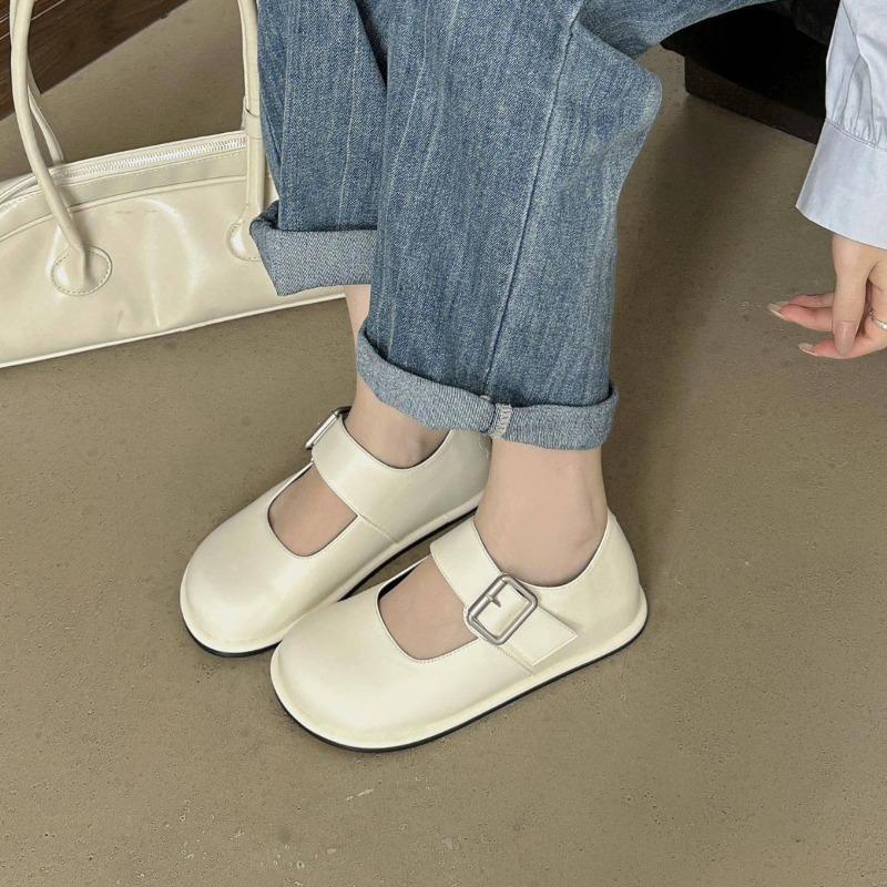 Shallow mouth breathable Doudou shoes women's summer new Mary Jane shoes one-word buckle flat shoes casual single shoes women
