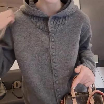 Damen Herbst Kapuzenpullover Lässiger Stil Weiche Strickjacke Oberbekleidung