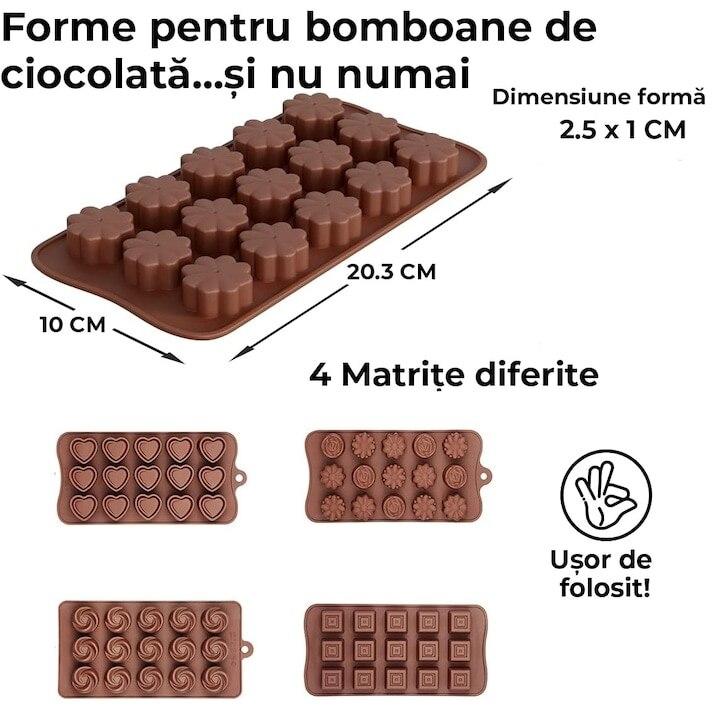 4 Forme Chocolate Silicone Mold Non-Stick Flexible BPA Free for Candy Praline Ice Brown
