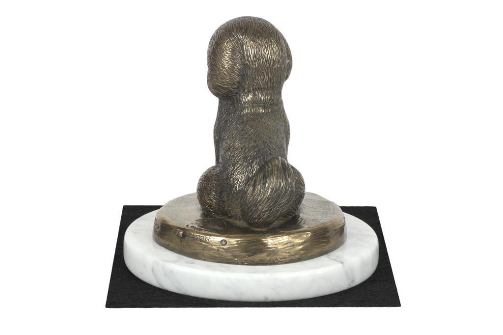 Bichon Frise, Bichon Tenerife, Bichon a poil frise - dog figurine, statue on white marble, trophy for Art-Dog dog show exhibition