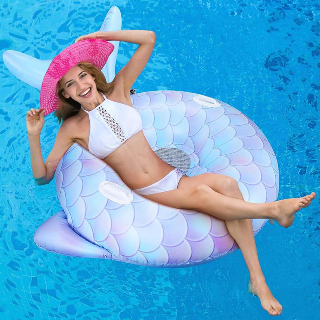 Inflatable Mermaid Tail Pool Chair Portable Float with Cup Holder & Backrest for Kids Adults Beach Lake River Party Summer