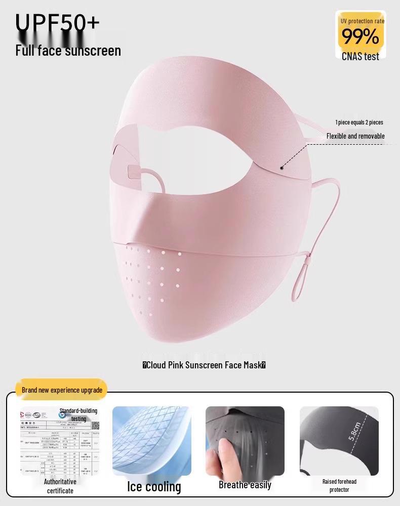 

Traceless Women s UV Protection Ice Silk Facekini: Lightweight, Breathable, Full-Face Mask with Detachable Shield
