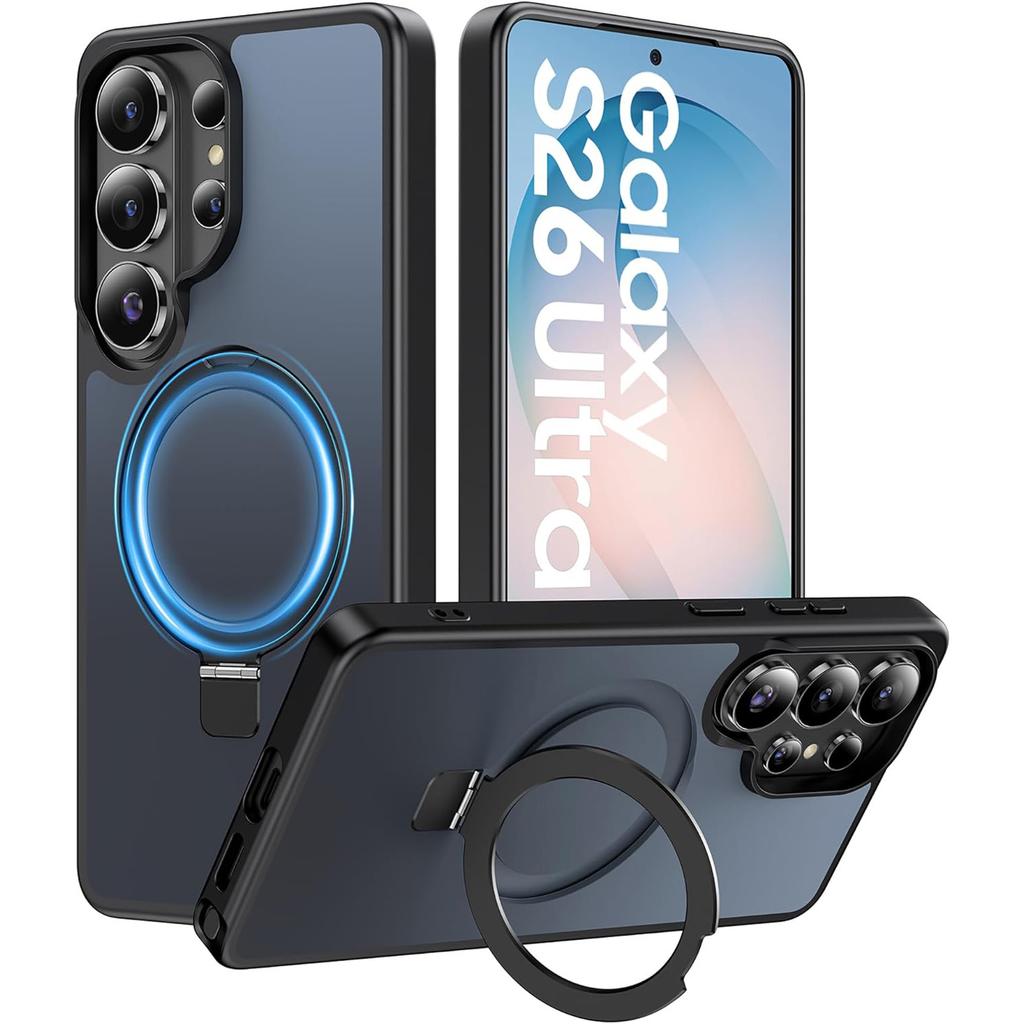 Magnetic Stand Phone Case Suitable for Samsung S26Ultra Protective Cover with Matte Skin Feel and Semi-transparent S25Fe4