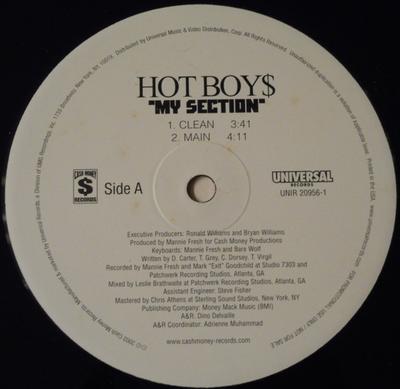 12inch Record HOT BOYS - My Section UNIR209561 Universal Recor 2003 US Rap & Hip-Hop/R&B Used
