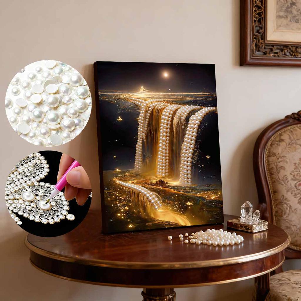 Kits de Arte de Cascada Río Estelar DIY con Perlas 15.7x19.6 pulgadas Kits de Arte de Gemas Pintura con Perlas Sin Marco para Adultos Idea de Regalo Decoración de Pared para el Hogar