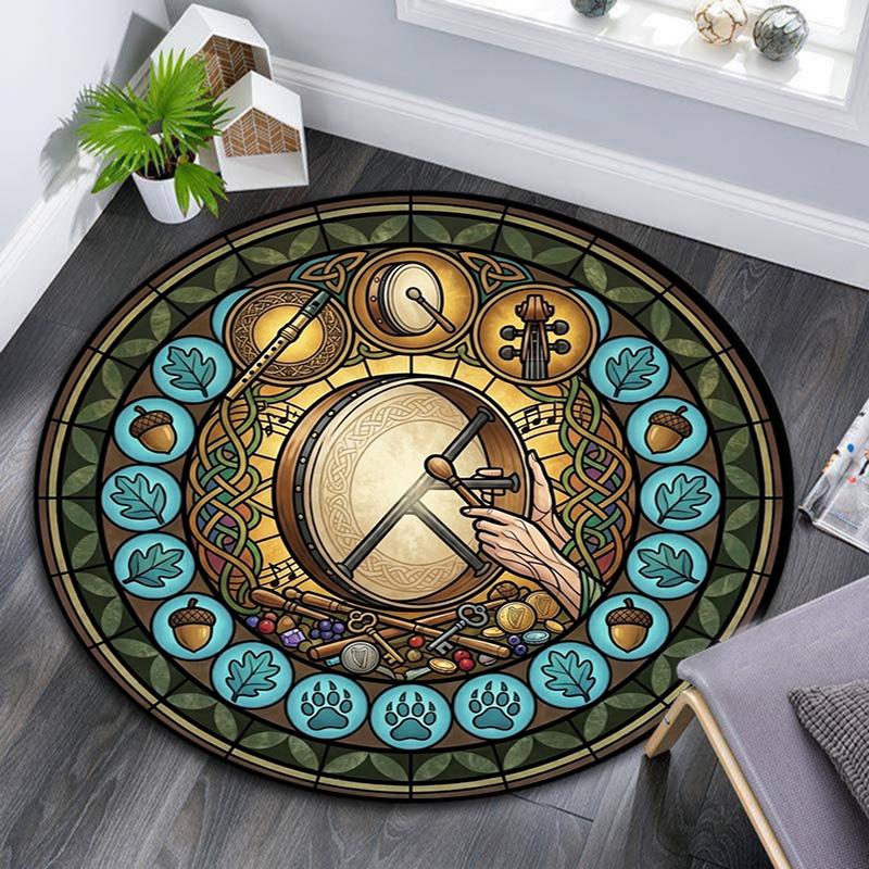 Celtic Musical Harmony Round Area Rug Under Office Chairs Bedroom Living Room Home Decor