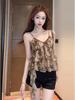 Vintage Leopard Print Suspender Vest Women's Summer V-neck Versatile Streamer Sleeveless Top