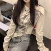 Girls Y2K Tees Zipper Bandage Printed T-shirts For Women Sexy Fashion Tops Long Sleeve Club Bar Wear For Lady