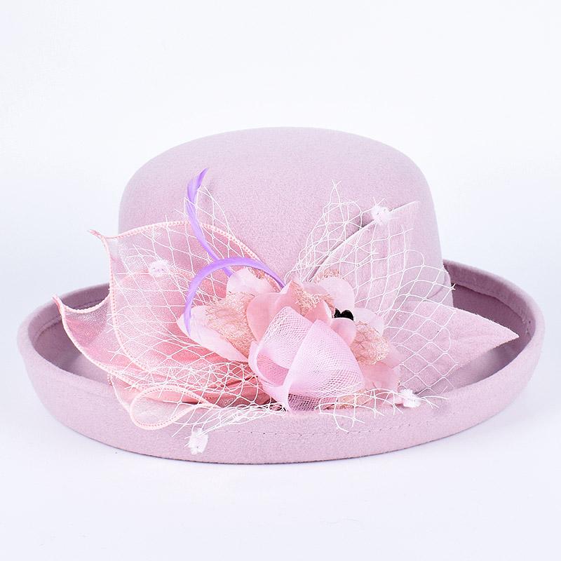 Elegant Women'S Hats Fashion  Winter Bowler Fedora Ladies Wool Round Hat Autumn Vintage Party Fedoras Church Felt Top Hat